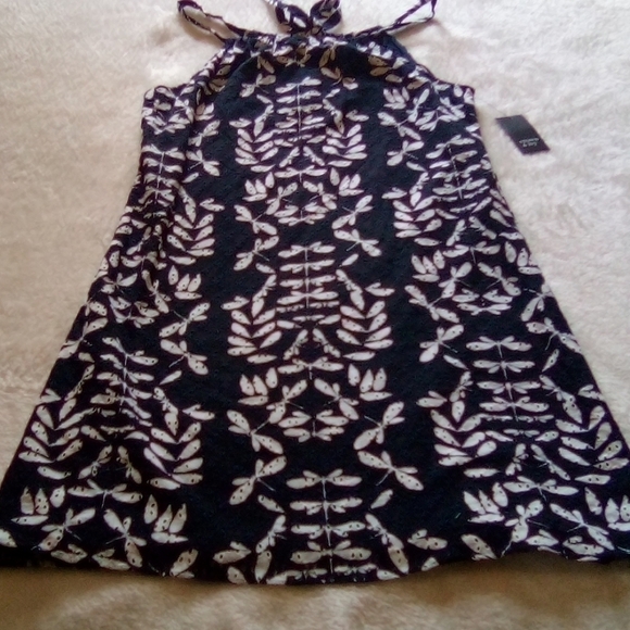 Crown & Ivy Navy and White Dragonfly Print Eyelet Halter Dress NWT - Picture 5 of 9